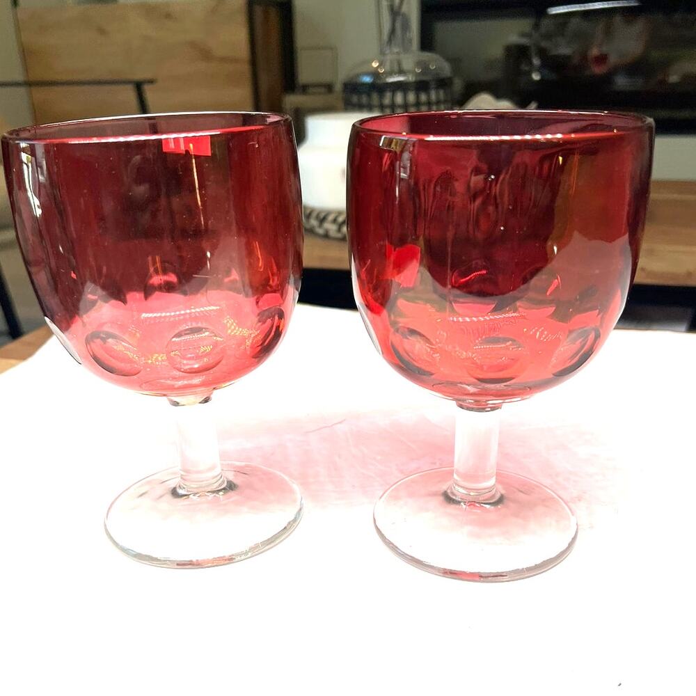 Vintage cranberry red glass goblet by Bartlett-Collins clear stem ruby